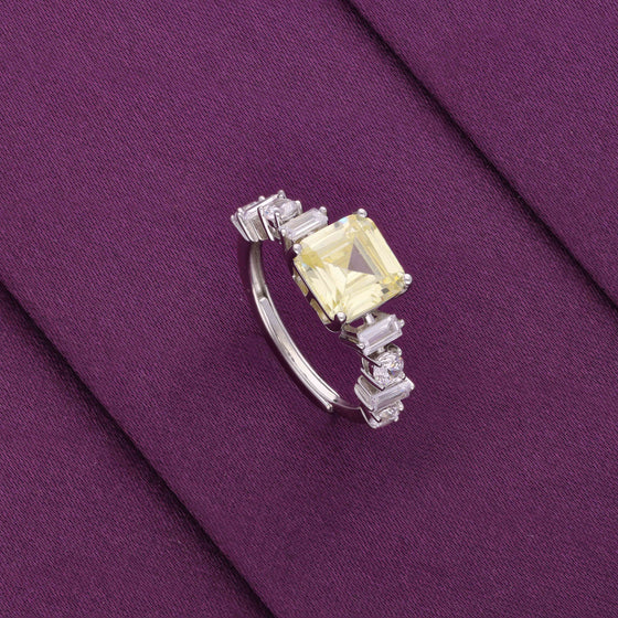 Classic Square Solitaire Statement Silver Ring
