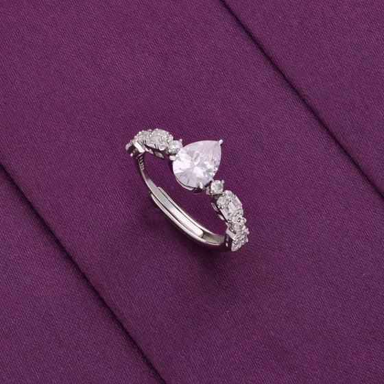 Tear Drop Silver Solitaire Ring