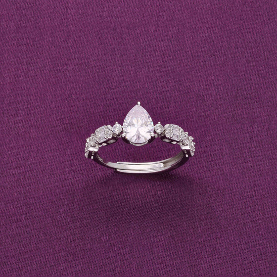 Tear Drop Silver Solitaire Ring