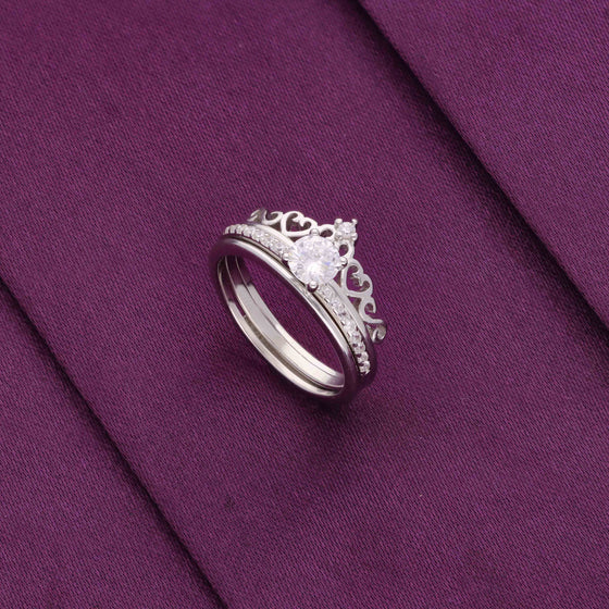 Crown Solitaire Silver Ring