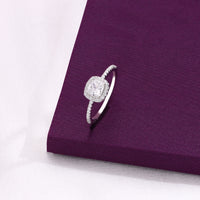 Cushion-Cut Halo Silver Solitaire Ring