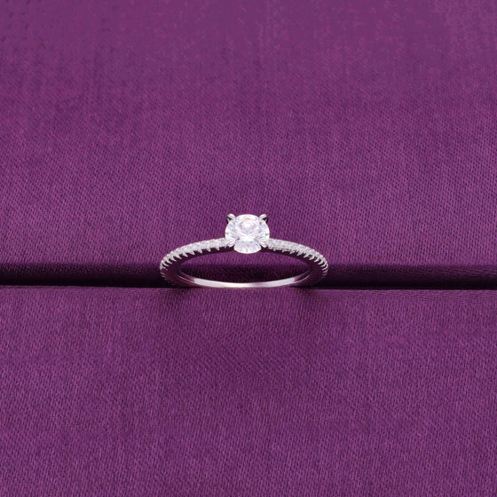 Classic Solitaire Zircon Studded Silver Ring