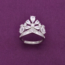  Statement Crown Zircon Studded Silver Ring