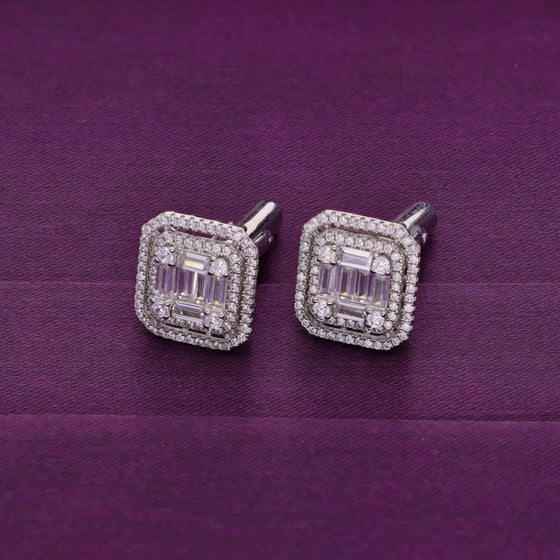 Men’s Stylish Crystal Square Cut Silver Cufflinks