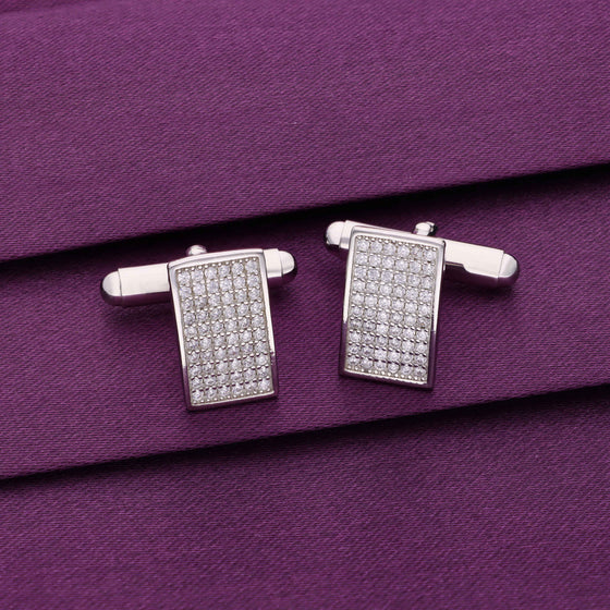 Men’s Rectangle Cut Zircon Silver Cufflinks