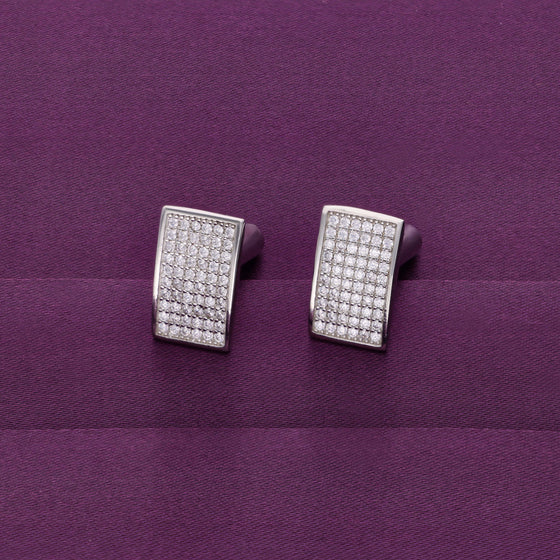 Men’s Rectangle Cut Zircon Silver Cufflinks