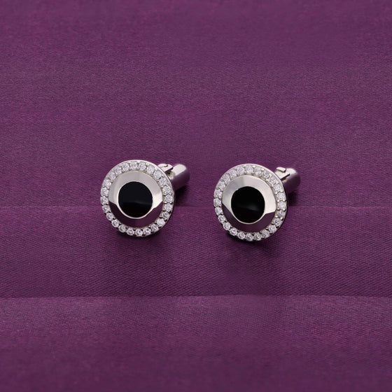 Men’s Circular Cut Zircon Silver Cufflinks