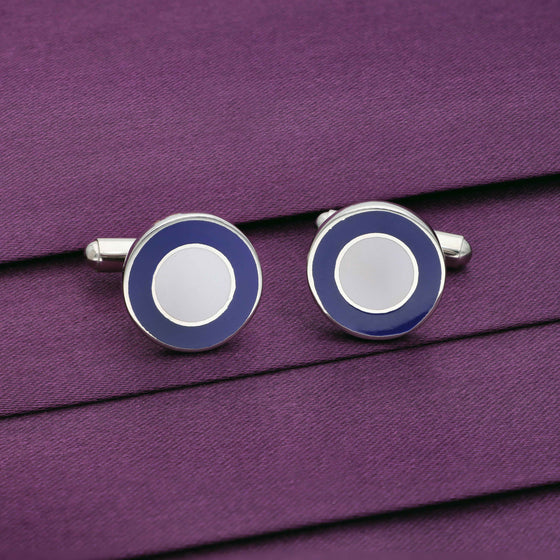 Men’s Concentric Circles Zircon Silver Cufflinks