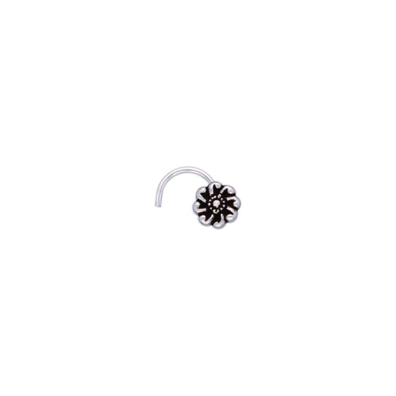 Oxidized Small Flower Silver Nose Pin