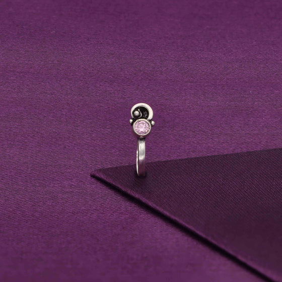 Oxidized Pink Zircon Silver Nose Pin