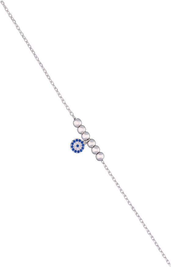 Blooming Blue Evil Eye Silver Anklet