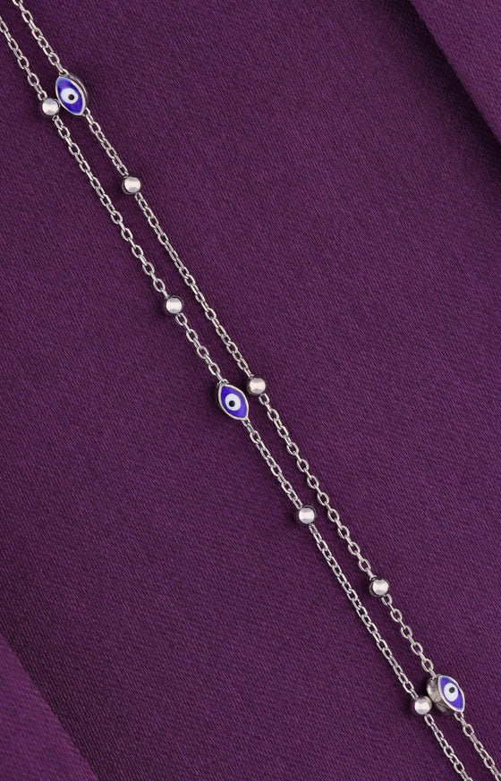 Evil Eye and Orbs Layered Silver Anklet