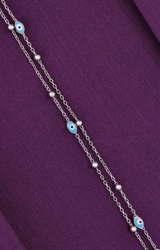 Evil Eye and Orbs Layered Silver Anklet
