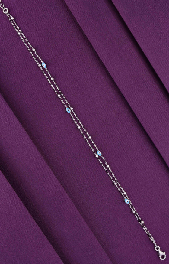 Evil Eye and Orbs Layered Silver Anklet