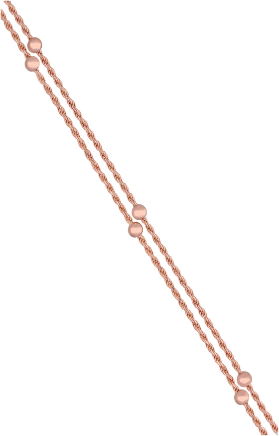 Rose Gold Spheres Rope Silver Anklet