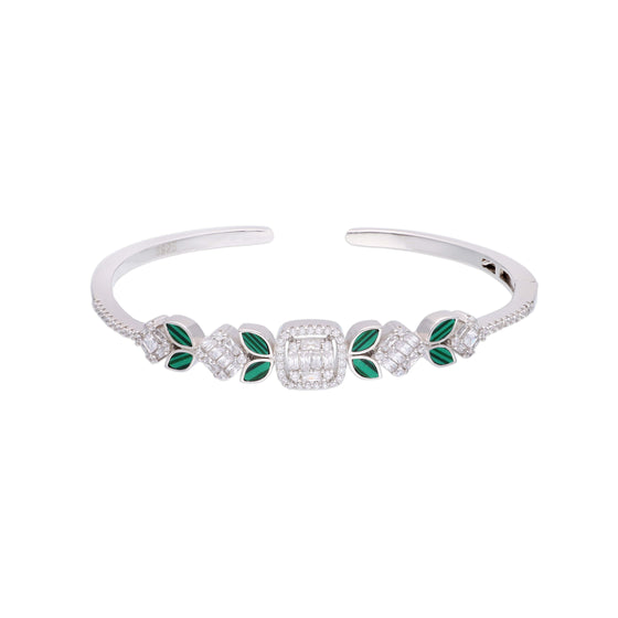 Elegant White & Green Zircon Silver Bangle Bracelet