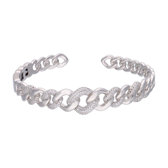 Stunning Zircon Linked Chains Silver Bangle Bracelet