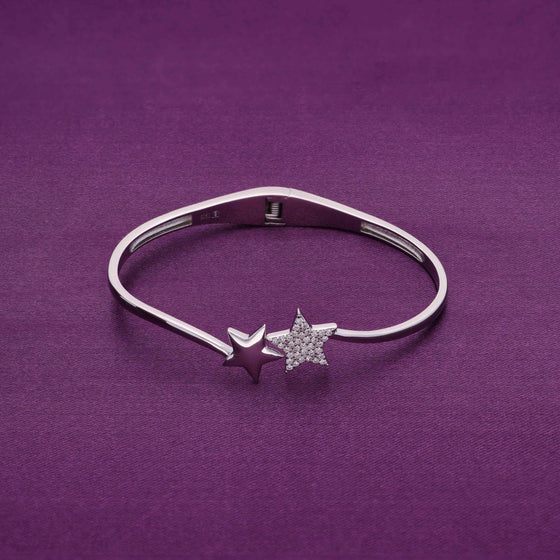 Sterling Stars Zircon Silver Bangle Bracelet