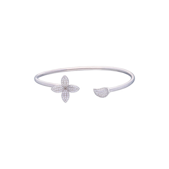 Blossoming Blooms Zircon Silver Bangle Bracelet