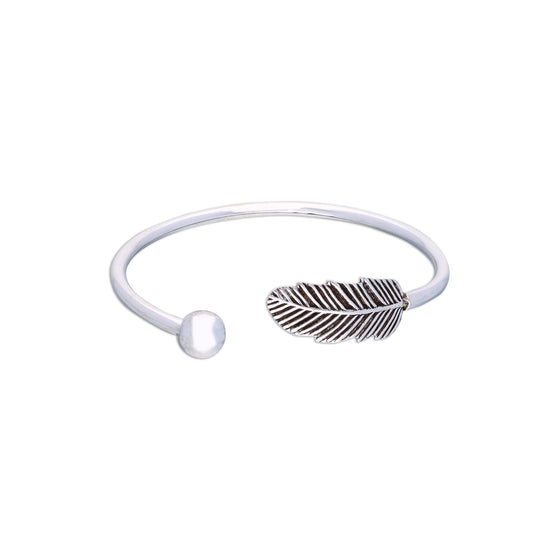 Solitaire Leaf Silver Bangle Bracelet