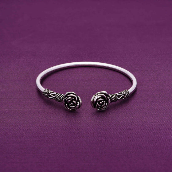 Antique Roses Oxidized Silver Bangle Bracelet