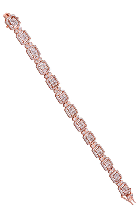 Charming Rectangle Baguettes Zircon Cube Silver Tennis Bracelet