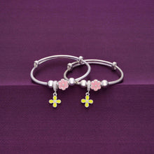  Yellow & Pink Blooms Silver Children Bracelet