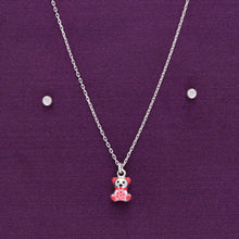  Pink Teddy Silver Pendant & Earring Set