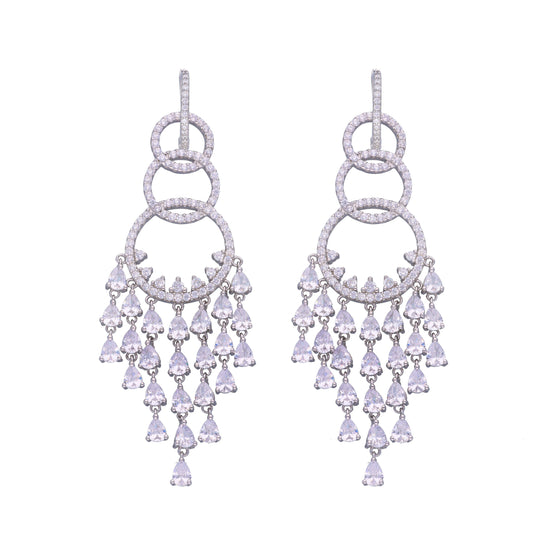 Dazzling Drops & Hoops Dangler Silver Earrings