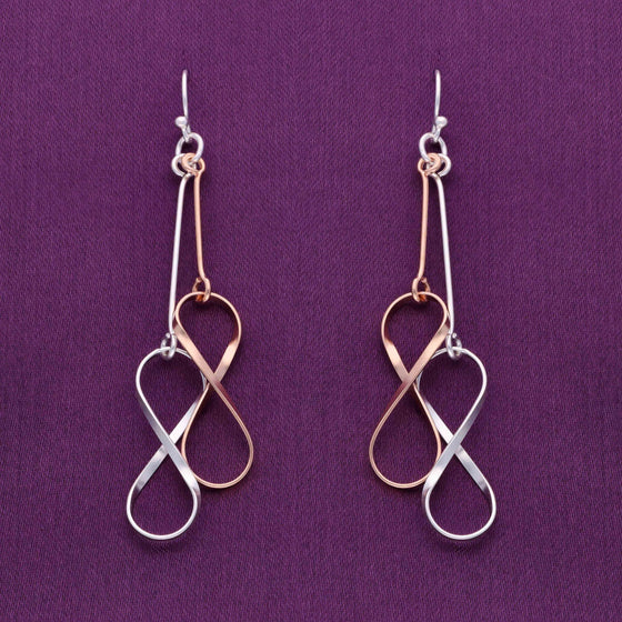 Big Infinity Symbol Rose Gold and Silver Drop Earrings