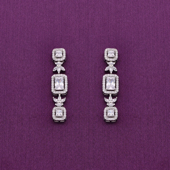 Sparkling Zircon Studded Baguettes Dangler Silver Earrings