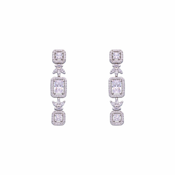 Sparkling Zircon Studded Baguettes Dangler Silver Earrings