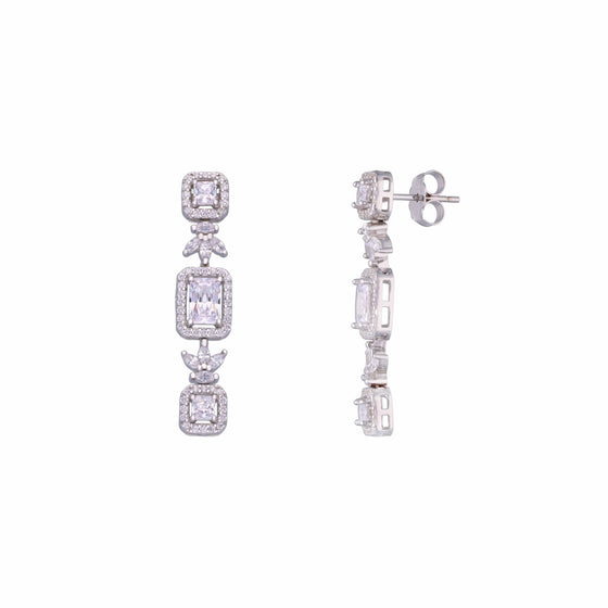 Sparkling Zircon Studded Baguettes Dangler Silver Earrings