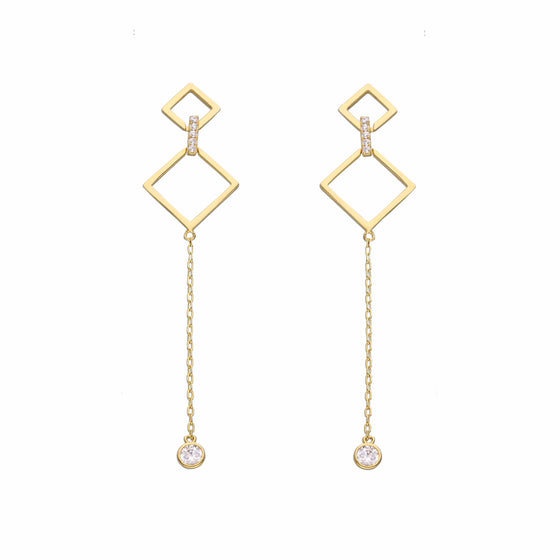 Stylish Diamond Shapped Danglers Silver Earrings