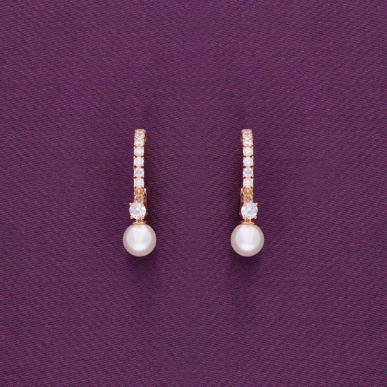 Stylish Zircon Studded Pearl Drop Silver Earrings