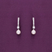  Stylish Zircon Studded Pearl Drop Silver Earrings