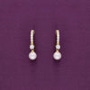 Stylish Zircon Studded Pearl Drop Silver Earrings