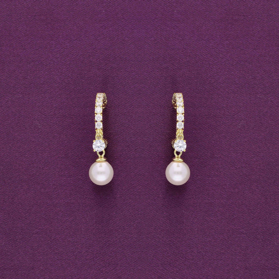 Stylish Zircon Studded Pearl Drop Silver Earrings