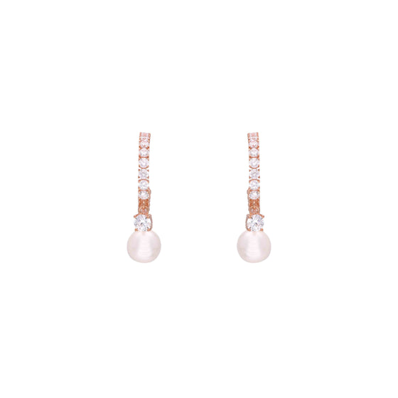 Stylish Zircon Studded Pearl Drop Silver Earrings