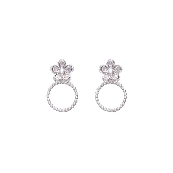 Argent Elegance Floral Silver Drop Earrings