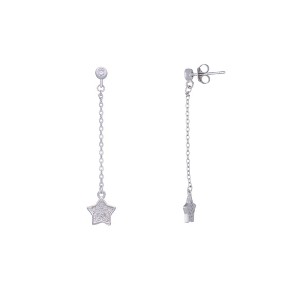 Solitary Stars Silver Drop Earrings