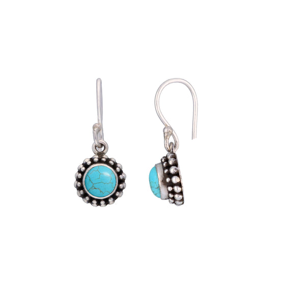 Cyan Grunge Oxidized Silver Drop Earrings