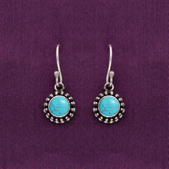 Cyan Grunge Oxidized Silver Drop Earrings