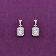  Shimmering Zircon Studded Baguette Silver Drop Earrings
