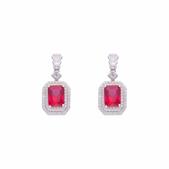 Shimmering Zircon Studded Baguette Silver Drop Earrings