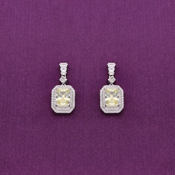 Shimmering Zircon Studded Baguette Silver Drop Earrings