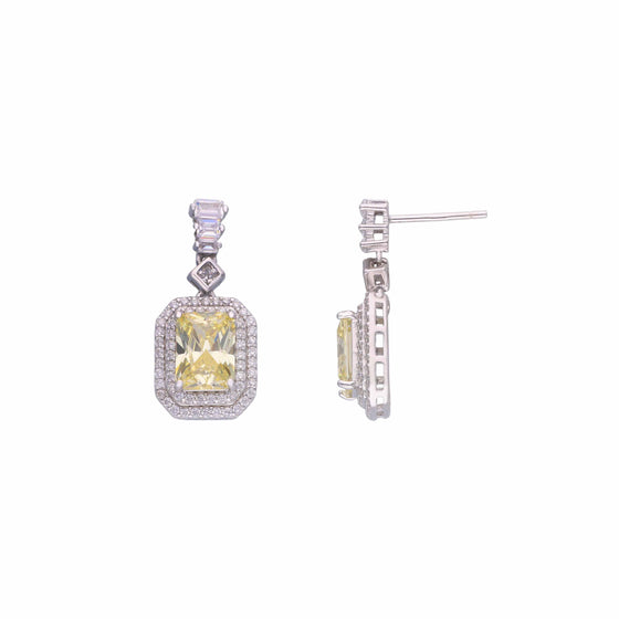 Shimmering Zircon Studded Baguette Silver Drop Earrings