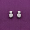 Pave Dual Hearts Zircon Silver Drop Earrings