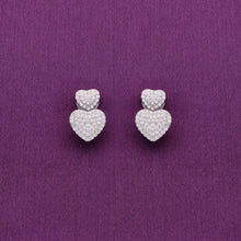  Pave Dual Hearts Zircon Silver Drop Earrings