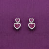 Pave Dual Hearts Zircon Silver Drop Earrings